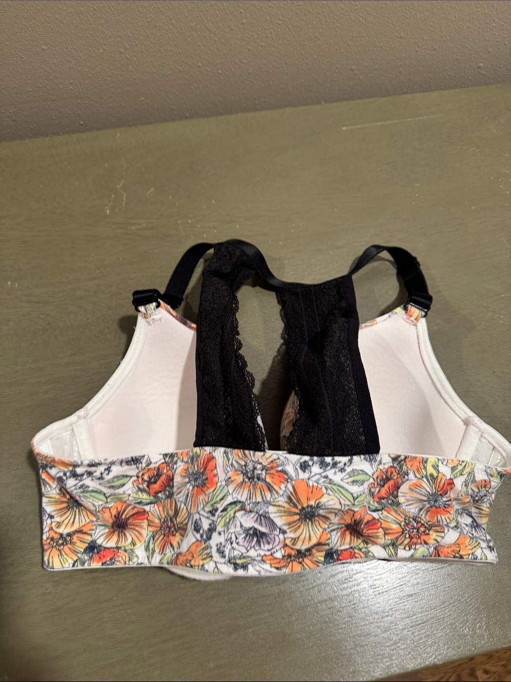 Cacique Orange Floral Padded Bra with Black Racerback size 42C - Picture 8 of 8